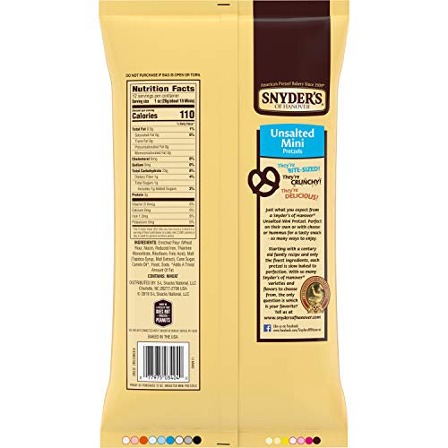 Snyder's of Hanover Mini Pretzels, Unsalted Pretzels, 12 Oz