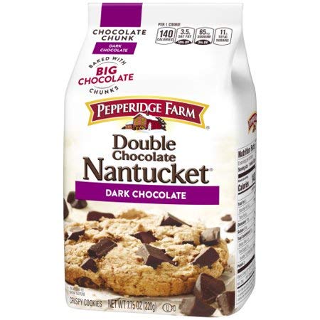 Pepperidge Farm Double Chocolate Nantucket Dark Chocolate Chunk Crispy Cookies 7.75 oz. (Pack of 4) by Pepperidge Farm
