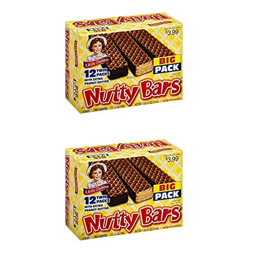Little Debbie Nutty Bars 2 boxes of 12 twin-packs each, 24 twin-packs total