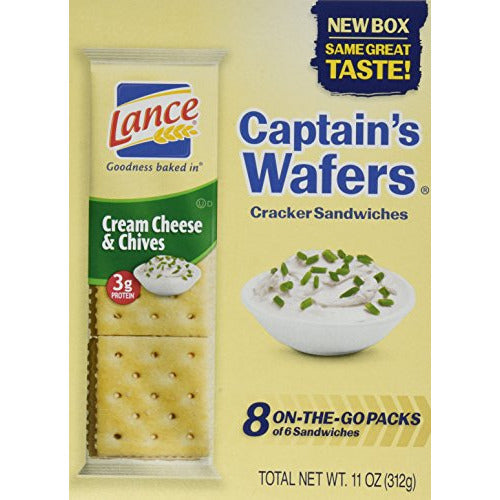 Lance Captain's Wafers Crackers Cream Cheese & Chives - 3 Boxes of 8 Individual Packs
