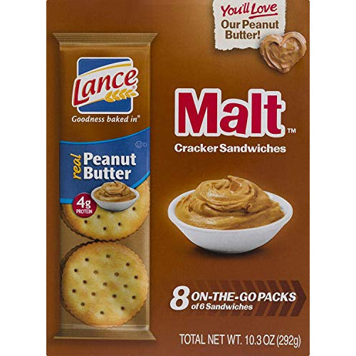 Lance Malt Crackers with Real Peanut Butter - 3 Boxes of 8 Individual Packs