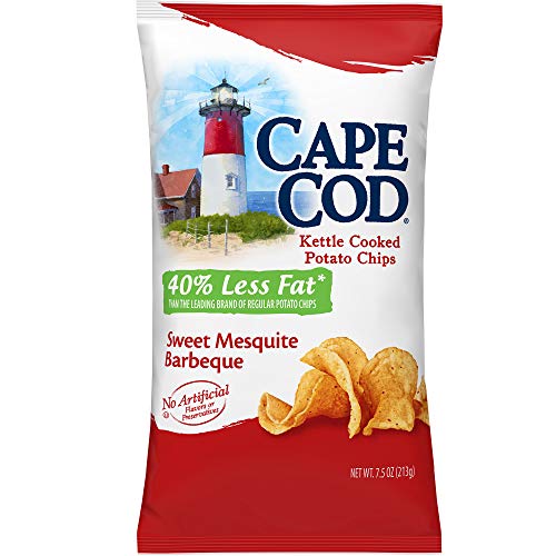 Cape Cod Potato Chips 40% Less Fat Sweet Mesquite Barbeque Kettle Cooked Potato Chips 7.5oz. (4 Bags)