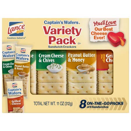 Expect More Lance Captain's Wafers Cream Cheese & Chives, Peanut Butter & Honey, & Grilled Cheese Sandwich Crackers Variety Pack,6 pk. / 48 Count