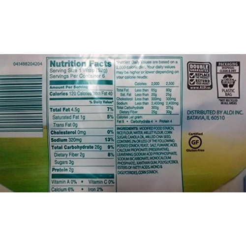 Gluten Free Plain Taco Tortilla Wraps (6 pack)
