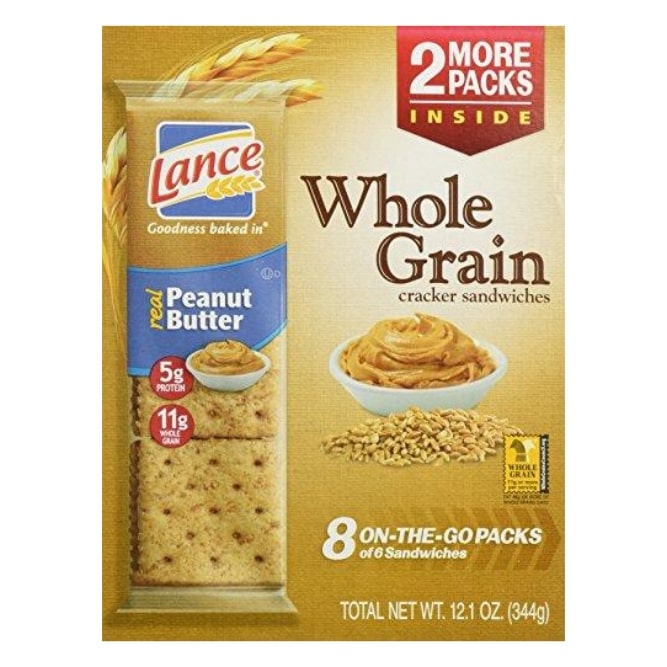 Lance Whole Grain Cracker Sandwiches, 3 Boxes of 6 Individually Wrapped Packs (Whole Grain Peanut Butter)