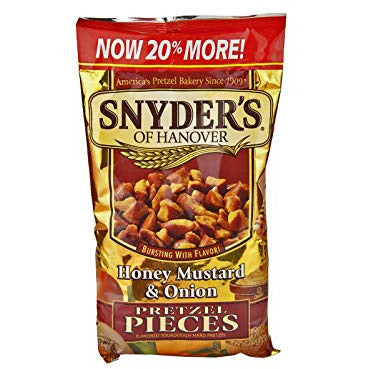 Snyder's of Hanover Pretzel Pieces Variety Pack - Two Delicious Flavors - Honey Mustard & Onion Pretzel Pieces (12 oz) and Cheddar Cheese Pretzel Pieces (8 oz) - Healthy Snacks (Pack of 2 bags)