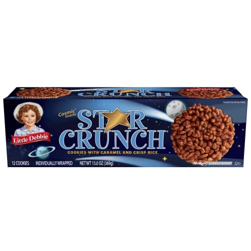 Little Debbie Star Crunch Cosmic Cookies, A soft, chewy cookie topped with caramel and crispy rice and coated with fudge (8 boxes), Brown