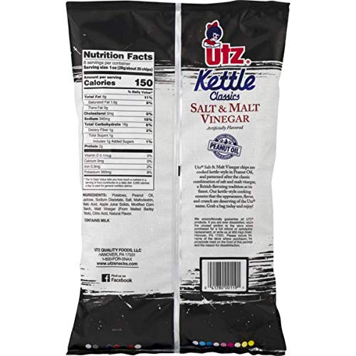 Utz Kettle Classics Salt & Malt Vinegar Crunchy Potato Chips 8 oz. Bag