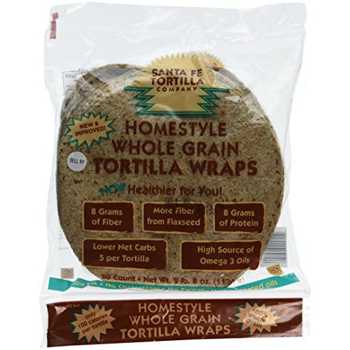 Santa Fe Tortilla Company Home Style Whole Grain Wraps with Flaxseed, 20 Count (Pack of 4)