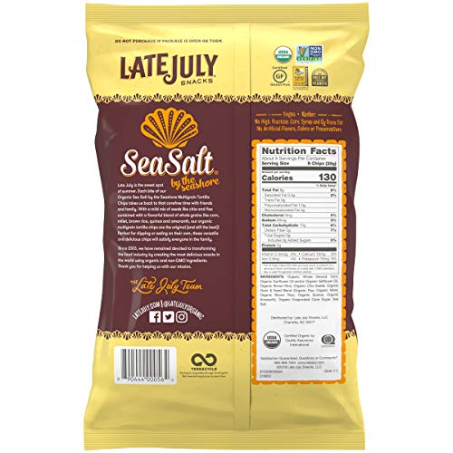 Late July Snacks Organic Multigrain Tortilla Chips Gluten Free Sea Salt By The Seashore - 6 oz (Pack 2 6oz)