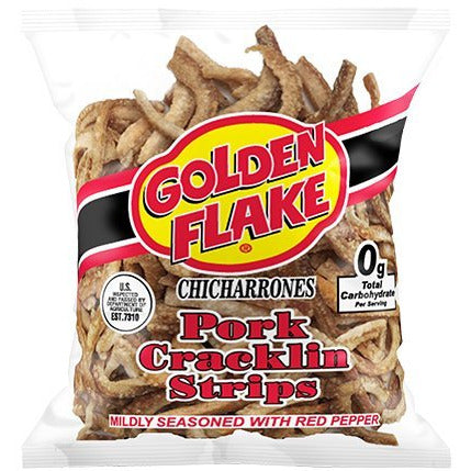 Golden Flake Pork Cracklins W/Red Pepper Seasoning 3.0 oz (Pack 4)