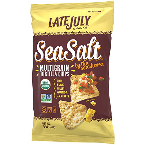 Late July Snacks Organic Multigrain Tortilla Chips Gluten Free Sea Salt By The Seashore - 6 oz (Pack 2 6oz)