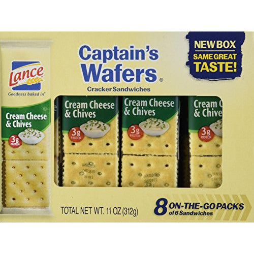 Lance Captain's Wafers Crackers Cream Cheese & Chives - 3 Boxes of 8 Individual Packs