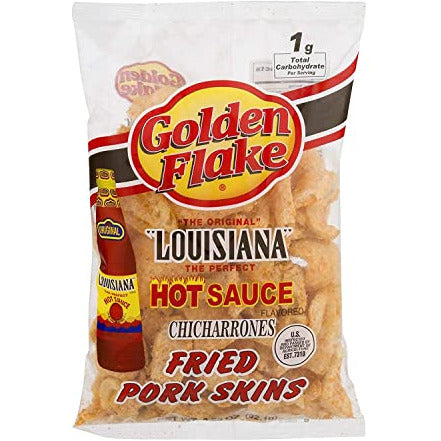 Golden Flake Louisiana Hot Sauce Pork Skins 3.25 Ounce (Pack of 4)