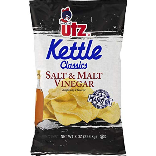 Utz Kettle Classics Salt & Malt Vinegar Crunchy Potato Chips 8 oz. Bag
