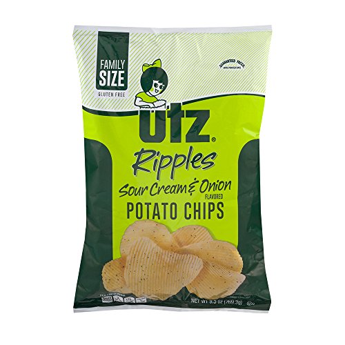 Utz Ripples Sour Cream & Onion Potato Chips Family Size, 9.5 OZ, (Pack of 3)