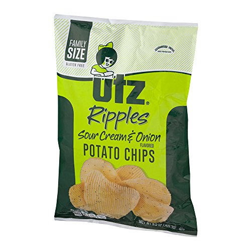 Utz Ripples Sour Cream & Onion Potato Chips Family Size, 9.5 OZ, (Pack of 3)
