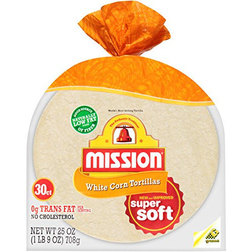 Mission, White Corn Tortillas, 30 Count, 25oz Bag (Pack of 2)