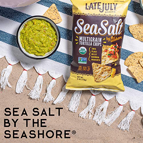 Late July Snacks Organic Multigrain Tortilla Chips Gluten Free Sea Salt By The Seashore - 6 oz (Pack 2 6oz)