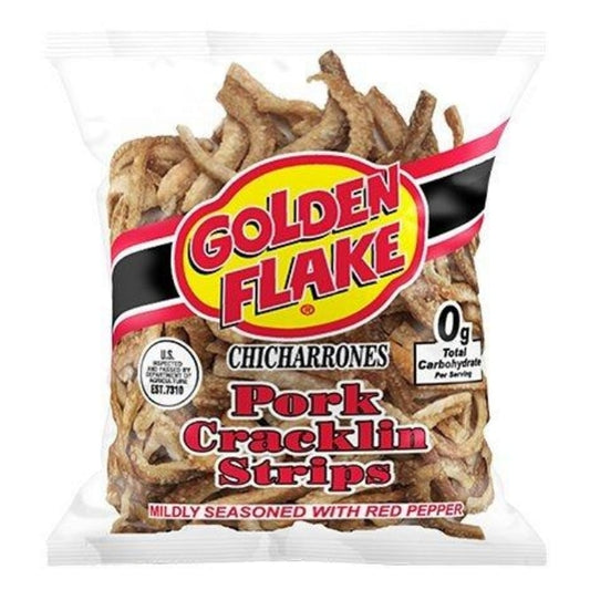 Golden Flake Pork Cracklins W/Red Pepper Seasoning 3.25 oz (Pack 12)
